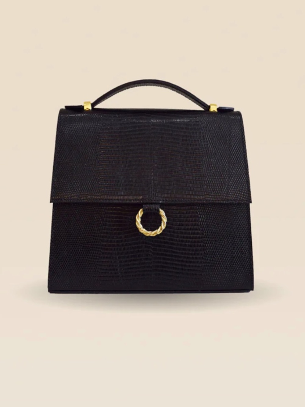 Fauvette Paris - Joséphine Black Lizard Embossed Leather Bag
